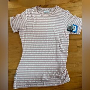 Columbia Light Pink and White Striped Tee with cute side! Medium